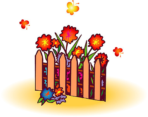 EPS 클립아트 식물 한마리 사계절 계절 꽃잎 꽃 여러송이 나비 곤충 꽃밭 절지류 일러스트 자연 사람없음 빨간색 울타리 노란색 봄 화단 국내일러스트 동물 1 컬러 다수 담장 생태계 파일형식 벡터