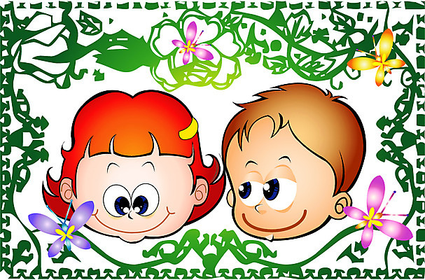 EPS 클립아트 식물 사계절 계절 여자 남자 꽃잎 꽃 얼굴 어린이 일러스트 자연 사람 소녀 소년 두명 머리 봄 어린이만 국내일러스트 신체부위 생태계 파일형식 벡터