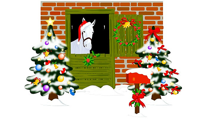 클립아트 명절 기념일 크리스마스장식 크리스마스 일러스트 크리스마스용품 풍경 크리스마스트리 축제 말_동물 오브젝트 마굿간 국내일러스트 전통 포유류 이벤트 용품 외양간