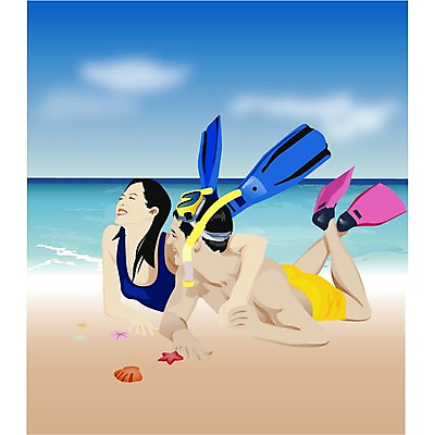 EPS 주간 웰빙 커플 계절 여자 남자 수영복 바다 여행 일러스트 휴가 미소 웃음 사람 소년 해변 야외 두명 여름 여름휴가 바캉스 물안경 오리발 국내일러스트 자연요소 옷 어린이 관계 표정 수영용품 파일형식 벡터 여름_계절