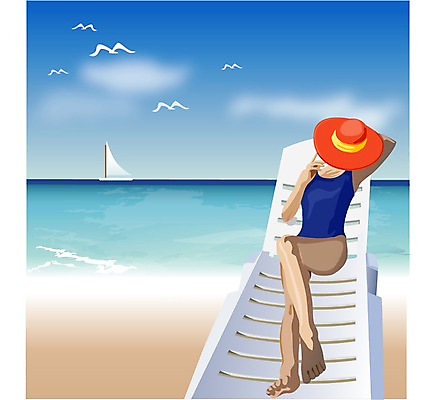 EPS 주간 계절 여자 바다 여행 일러스트 갈매기 휴가 휴식 한명 사람 20대 성인 해변 야외 여름 여름휴가 바캉스 여자만 여자한명만 성인여자만 청년만 청년여자만 성인한명만 청년여자한명만 성인여자한명만 성인만 국내일러스트 자연요소 1 컨셉 조류 청년 파일형식 벡터 여름_계절