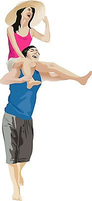 EPS 웰빙 부부 커플 계절 여자 남자 행복 여행 일러스트 휴가 사람 두명 여름 여름휴가 바캉스 목말 즐거움 국내일러스트 감정 관계 모션 파일형식 벡터 여름_계절