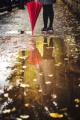 포토 JPG 주간 여자 백그라운드 낙엽 우산 거리 한명 풍경 성인 야외 물 반사 가을 비 흐림 국내포토 자연요소 1 계절 잎 날씨 사람 파일형식