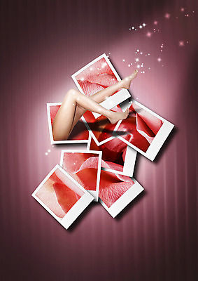 PSD 편집이미지 여자 꽃잎 꽃 분홍색 맨발 한명 신체부위 다리 폴라로이드사진 이미지편집 식물 1 컬러 발 사람 폴라로이드 파일형식