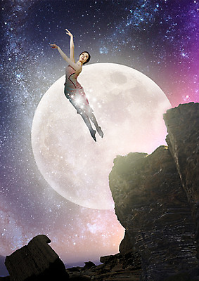 전신 PSD 편집이미지 원피스 여자 포즈 밤하늘 한명 20대 성인 빛 절벽 한국인 보름달 바위 춤 야간 암벽 성인여자한명만 이미지편집 자연요소 1 옷 하늘 문화예술 사람 동양인 청년 달 돌_바위 여자한명만 성인여자만 파일형식