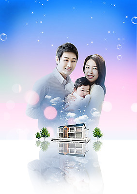 PSD 나무 편집이미지 여자 남자 가족 안기 부동산 주택 미소 상반신 성인 옆모습 세명 30대 한국인 물방울 아기 비눗방울 이미지편집 식물 뷰포인트 관계 모션 표정 사람 동양인 건물 장년 재산 파일형식