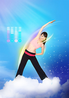 PSD 구름 편집이미지 여자 한명 성인 앞모습 빛 운동복 운동 스트레칭 일본인 성인여자한명만 이미지편집 자연요소 외국인 1 옷 뷰포인트 건강 사람 동양인 여자한명만 성인여자만 파일형식