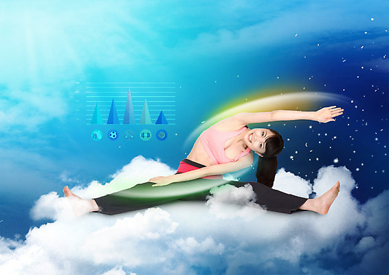 전신 PSD 구름 편집이미지 여자 그래프 한명 성인 앞모습 빛 운동복 운동 스트레칭 일본인 이미지편집 자연요소 외국인 1 옷 뷰포인트 건강 사람 동양인 파일형식