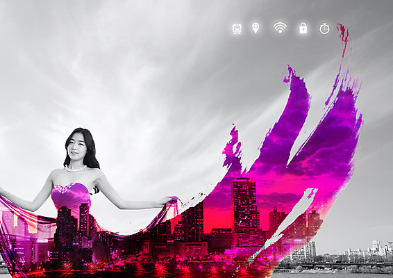 PSD 편집이미지 드레스 여자 붓터치 흑백 한명 상반신 20대 성인 앞모습 보라색 한국인 도시 성인여자한명만 이미지편집 1 옷 뷰포인트 컬러 촬영기법 사람 동양인 청년 여자한명만 성인여자만 파일형식