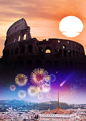 PSD 편집이미지 여행 밤하늘 불꽃놀이 사람없음 관광지 마을 일몰 이탈리아 도시 유성 콜로세움 이미지편집 유럽 놀이 하늘 노을 야간 로마 파일형식