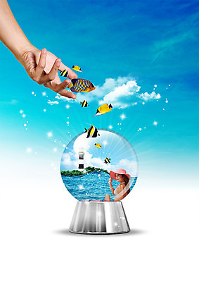 PSD 서양인 구름 편집이미지 손 여자 하늘 휴가 20대 성인 해변 두명 신체부위 여름휴가 바캉스 열대어 스노글로브 이미지편집 자연요소 외국인 바다 어류 사람 청년 장식 파일형식 여름_계절