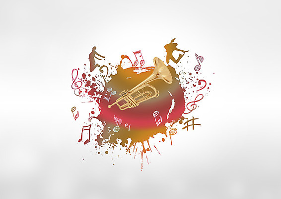PSD 편집이미지 실루엣 음악 음표 사람 두명 점프 얼룩 트럼펫 이미지편집 기호 모션 문화예술 촬영기법 금관악기 파일형식