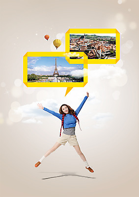 전신 PSD 편집이미지 여자 말풍선 한명 20대 성인 앞모습 손들기 마을 점프 만세 한국인 열기구 도시 에펠탑 배낭여행 유럽여행 안식처 성인여자한명만 이미지편집 1 뷰포인트 해외여행 여행 항공교통 모션 휴식 사람 동양인 청년 파리 랜드마크 여자한명만 성인여자만 파일형식