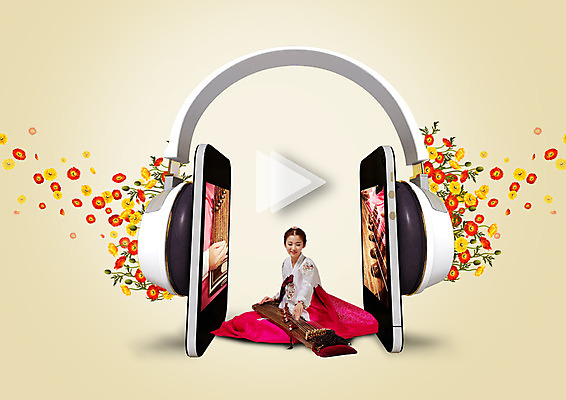 PSD 편집이미지 여자 꽃 음악 연주 국악 한명 앉기 20대 성인 스마트폰 헤드폰 음악감상 한국인 한복 가야금 이미지편집 식물 1 한국전통 전통 음향기기 모션 현악기 문화예술 국악기 사람 동양인 청년 핸드폰 스마트기기 감상 전통의상 파일형식