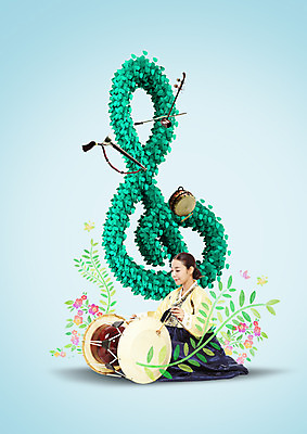 PSD 편집이미지 여자 꽃 음악 연주 국악 한명 앉기 20대 성인 옆모습 한국인 높은음자리표 한복 북 장구 해금 태평소 이미지편집 식물 1 한국전통 전통 뷰포인트 음표 모션 현악기 문화예술 타악기 국악기 관악기 사람 동양인 청년 전통의상 파일형식