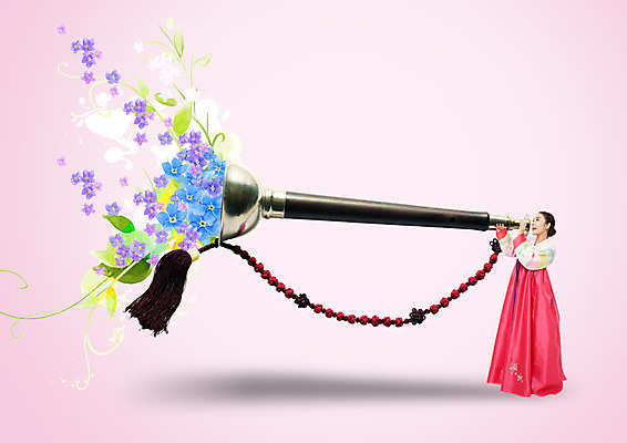 전신 PSD 편집이미지 여자 꽃 음악 연주 국악 한명 서기 20대 성인 옆모습 한국인 한복 태평소 이미지편집 식물 1 한국전통 전통 뷰포인트 모션 문화예술 국악기 관악기 사람 동양인 청년 전통의상 파일형식