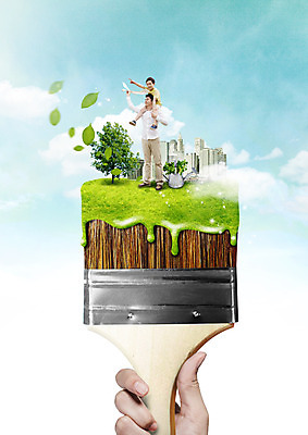 PSD 나무 편집이미지 손 남자 아들 어린이 가족 나뭇잎 성인 신체부위 세명 고층빌딩 물감 물뿌리개 한국인 목말 아빠 페인트붓 이미지편집 식물 잎 관계 모션 사람 동양인 빌딩 미술도구 붓 파일형식