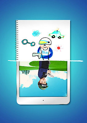 PSD 구름 편집이미지 직업 남자 미소 두명 태블릿 태양 희망 유치원생 한국인 경찰 수갑 스케치북 그림 경찰차 이미지편집 자연요소 감정 어린이 자동차 학용품 표정 사람 동양인 전자제품 스마트기기 파일형식