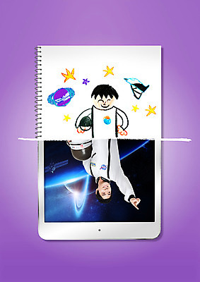 PSD 편집이미지 직업 남자 별 20대 성인 두명 태블릿 우주 희망 행성 한국인 우주비행사 가리킴 우주선 스케치북 그림 우주복 이미지편집 자연요소 옷 감정 학용품 사람 동양인 손짓 청년 전자제품 스마트기기 파일형식