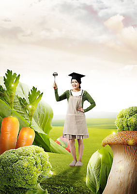 전신 PSD 편집이미지 여자 40대 허리손 학사모 한명 서기 들기 잔디 초원 성인 앞모습 앞치마 버섯 당근 한국인 상추 브로콜리 국자 주부 이미지편집 식물 모자_잡화 1 뷰포인트 중년 포즈 채소 졸업 모션 주방용품 뿌리채소 사람 동양인 파일형식