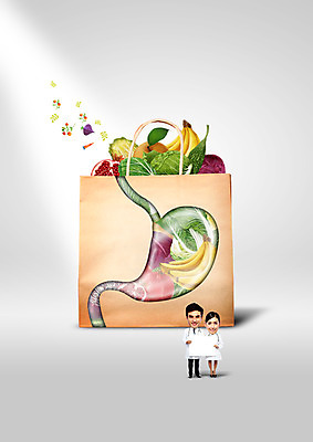 PSD 서양인 외국인 편집이미지 여자 남자 채소 과일 의학 20대 성인 두명 쇼핑백 의사 소화기관 위장 이미지편집 가방 사람 인종 청년 의료진 장기_의학 파일형식