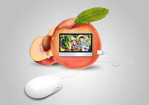 PSD 편집이미지 커플 여자 남자 채소 과일 상반신 20대 성인 두명 앞모습 컴퓨터 한국인 마우스 농부 USB케이블 복숭아 이미지편집 직업 뷰포인트 관계 사람 동양인 청년 전자제품 컴퓨터용품 USB 파일형식