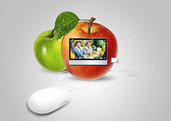 PSD 편집이미지 남자 아들 50대 채소 과일 가족 상반신 성인 두명 30대 컴퓨터 한국인 마우스 아빠 사과 농부 USB케이블 이미지편집 직업 중년 관계 사람 동양인 장년 전자제품 컴퓨터용품 USB 파일형식