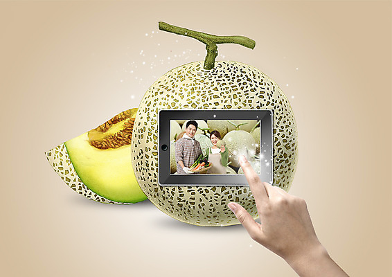 PSD 편집이미지 손 여자 남자 40대 과일 한손 상반신 성인 신체부위 세명 태블릿 터치 한국인 농부 멜론 주부 이미지편집 직업 중년 사람 동양인 전자제품 스마트기기 파일형식