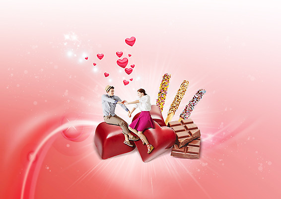 전신 PSD 백인 편집이미지 커플 여자 남자 앉기 20대 성인 두명 옆모습 마주보기 초콜릿 손잡기 하트 빼빼로 빼빼로데이 이미지편집 모양 서양인 뷰포인트 관계 모션 데이이벤트 디저트 사람 청년 막대과자 파일형식