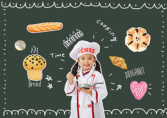 PSD 편집이미지 여자 빵 한명 상반신 앞모습 요리사 유치원생 한국인 도넛 바게트 크루아상 제빵 머핀 이미지편집 직업 1 어린이 음식 뷰포인트 디저트 사람 동양인 제과제빵 파일형식