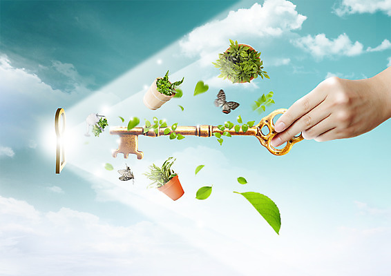 PSD 식물 구름 편집이미지 손 화분 나비 하늘 열쇠 나뭇잎 한손 한명 신체부위 잡기 덩굴 열쇠구멍 이미지편집 자연요소 1 곤충 잎 모션 사람 파일형식