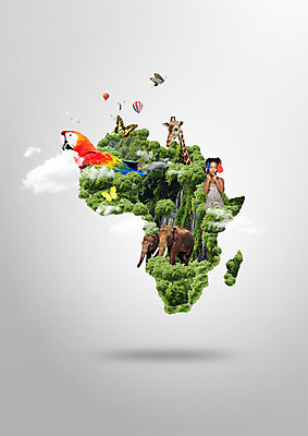 PSD 나무 편집이미지 여자 어린이 해외여행 흑인 나비 지도 아프리카 조류 코끼리 한명 상반신 열기구 숲 기린 앵무새 이미지편집 서양인 식물 동물 1 해외 나라 여행 곤충 포유류 항공교통 사람 파일형식