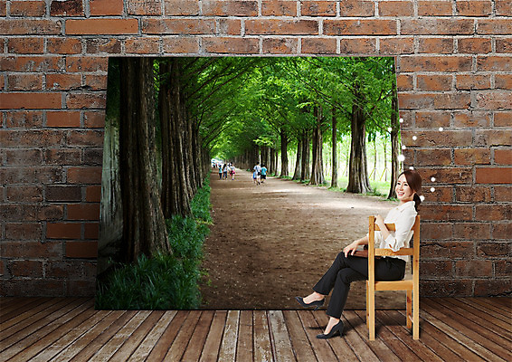 전신 PSD 나무 편집이미지 여자 벽 벽돌 앉기 여러명 성인 옆모습 30대 산책로 한국인 다리꼬기 마루 군중 숲 나무의자 이미지편집 식물 길 뷰포인트 다수 의자 모션 바닥 사람 동양인 목재 장년 파일형식