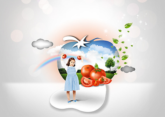 전신 PSD 외국인 구름 편집이미지 여자 종이 어린이 무지개 토마토 나뭇잎 한명 서기 들기 초원 앞모습 손들기 이미지편집 자연요소 1 뷰포인트 잎 채소 모션 사람 인종 파일형식