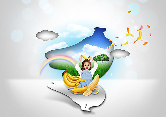 PSD 외국인 구름 편집이미지 여자 꽃잎 종이 어린이 무지개 바나나 한명 들기 초원 상반신 앞모습 이미지편집 자연요소 1 꽃 뷰포인트 과일 모션 사람 인종 파일형식