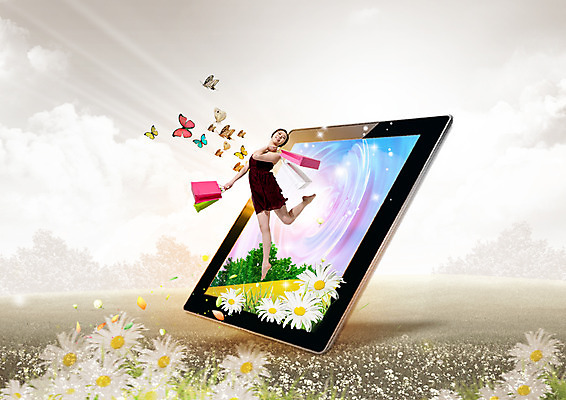 전신 PSD 편집이미지 원피스 여자 나비 꽃밭 한명 들기 20대 성인 쇼핑 태블릿 쇼핑백 한국인 성인여자한명만 이미지편집 1 옷 꽃 곤충 가방 모션 사람 동양인 청년 전자제품 스마트기기 여자한명만 성인여자만 파일형식