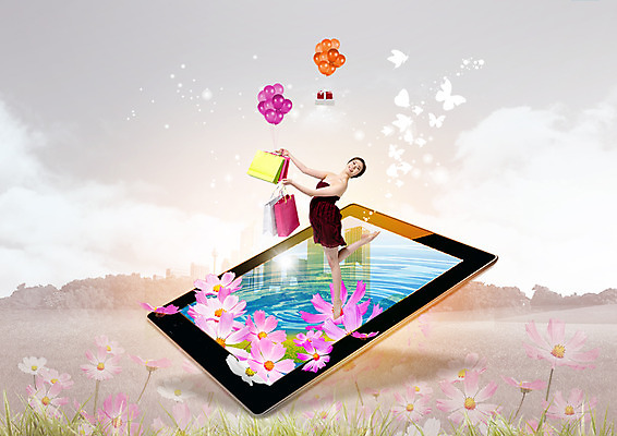 전신 PSD 편집이미지 원피스 여자 나비 꽃밭 한명 들기 20대 성인 쇼핑 태블릿 쇼핑백 한국인 코스모스 풍선 성인여자한명만 이미지편집 1 옷 꽃 곤충 가방 모션 사람 동양인 청년 전자제품 스마트기기 여자한명만 성인여자만 파일형식