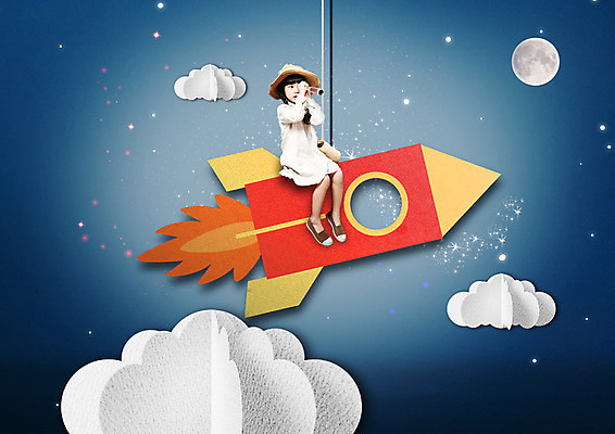 전신 PSD 구름 편집이미지 여자 별 어린이 하늘 한명 앉기 일안경 한국인 로켓 보름달 관찰 이미지편집 자연요소 1 모션 사람 동양인 망원경 달 파일형식