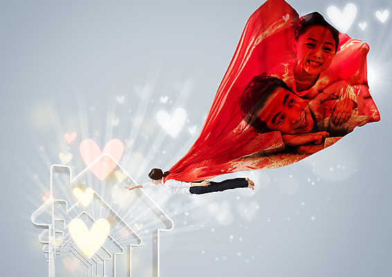 전신 PSD 편집이미지 여자 남자 딸 어린이 가족 상반신 성인 옆모습 세명 30대 한국인 하트 비행 아빠 망토 슈퍼우먼 집모양 이미지편집 모양 뷰포인트 관계 사람 동양인 장년 파일형식