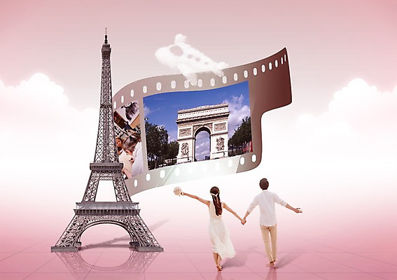 전신 PSD 편집이미지 커플 여자 남자 부케 신혼부부 맨발 팔벌리기 서기 들기 여러명 성인 뒷모습 30대 손잡기 에펠탑 개선문 사진필름 프랑스여행 이미지편집 부부 뷰포인트 꽃다발 해외여행 다수 관계 모션 발 사람 장년 필름 신혼 파리 랜드마크 파일형식