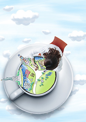 PSD 편집이미지 여자 한명 앉기 상반신 성인 30대 미국 성조기 찻잔 그림 자유의여신상 미국여행 성인여자한명만 이미지편집 1 해외여행 북아메리카 모션 잔 사람 장년 세계문화유산 국기 여자한명만 성인여자만 파일형식