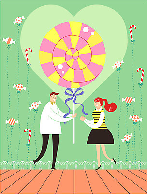 커플 여자 기념일 남자 행복 프로포즈 일러스트 화이트데이 막대사탕 사탕 성인 두명 기쁨 하트 설레임 국내일러스트 AI파일 모양 감정 관계 데이이벤트 디저트 사람 이벤트 파일형식 벡터