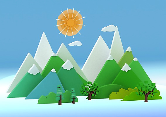 PSD 나무 구름 편집이미지 산 사람없음 컴퓨터그래픽 태양 3D소스 3D 디지털합성 편집3D 자연요소 식물 그래픽 파일형식