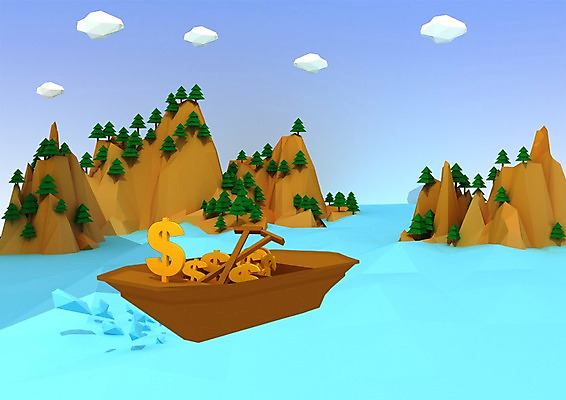 PSD 나무 구름 편집이미지 바다 섬 산 사람없음 컴퓨터그래픽 물 3D소스 3D 달러 한척 화폐기호 나룻배 디지털합성 노 편집3D 자연요소 식물 1 기호 돈 배_교통 그래픽 화폐 선박 파일형식
