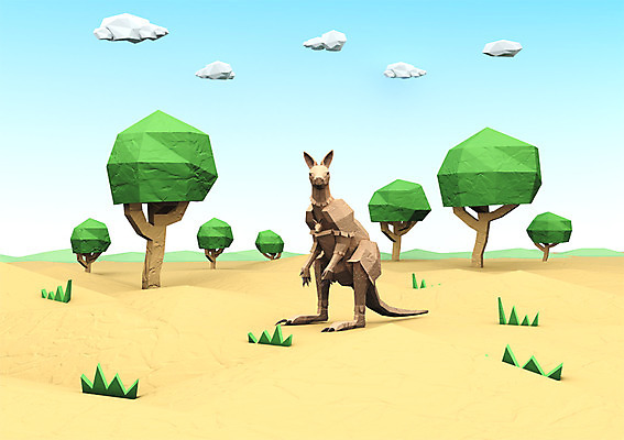 PSD 나무 동물 구름 편집이미지 두마리 사람없음 컴퓨터그래픽 3D소스 3D 풀 어미 디지털합성 아기캥거루 평야 편집3D 자연요소 식물 새끼 2 자연 그래픽 캥거루 파일형식