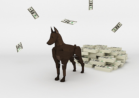 PSD 동물 편집이미지 한마리 지폐 날리기 사람없음 컴퓨터그래픽 3D소스 3D 쌓기 달러 개 돈다발 디지털합성 편집3D 1 돈 포유류 모션 그래픽 파일형식