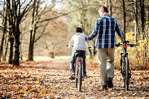 포토 JPG 주간 전신 서양인 공원 남자 아들 어린이 낙엽 성인 야외 두명 뒷모습 자전거 가을 아빠 부자지간 국내포토 자연요소 외국인 계절 공공시설 뷰포인트 잎 가족 사람 바이크 파일형식