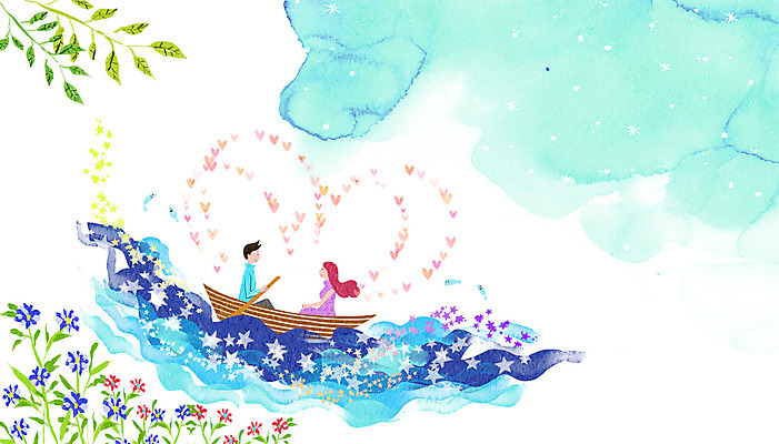 PSD 커플 여자 남자 꽃 별 호수 일러스트 상상 나뭇잎 함께함 사랑 성인 두명 판타지 하트 노 선박 국내일러스트 자연요소 모양 식물 감정 컨셉 수상교통 잎 관계 사람 파일형식