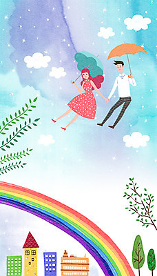 PSD 나무 구름 커플 여자 남자 별 무지개 일러스트 우산 상상 함께함 사랑 빌딩 성인 두명 판타지 손잡기 하트 국내일러스트 자연요소 모양 식물 감정 컨셉 관계 모션 사람 건물 파일형식