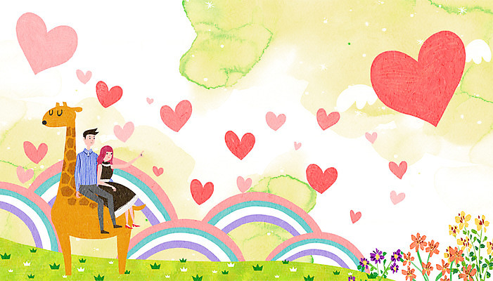 PSD 커플 여자 남자 꽃 무지개 날개 일러스트 상상 함께함 사랑 성인 두명 판타지 하트 기린 국내일러스트 자연요소 모양 식물 감정 컨셉 포유류 관계 사람 파일형식